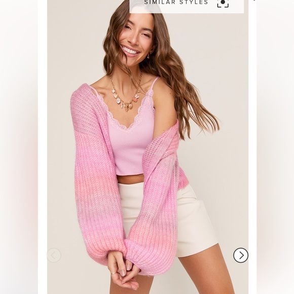 Francescas Miami Trina Lace Trim Ribbed Crop Top pink Lace Hem Crop Top large - Picture 1 of 16